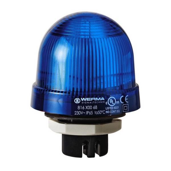 816.500.68 Werma  LED Beacon 816 230vAC 5:BLUE Permanent IP65 iø37 Panel Mounting